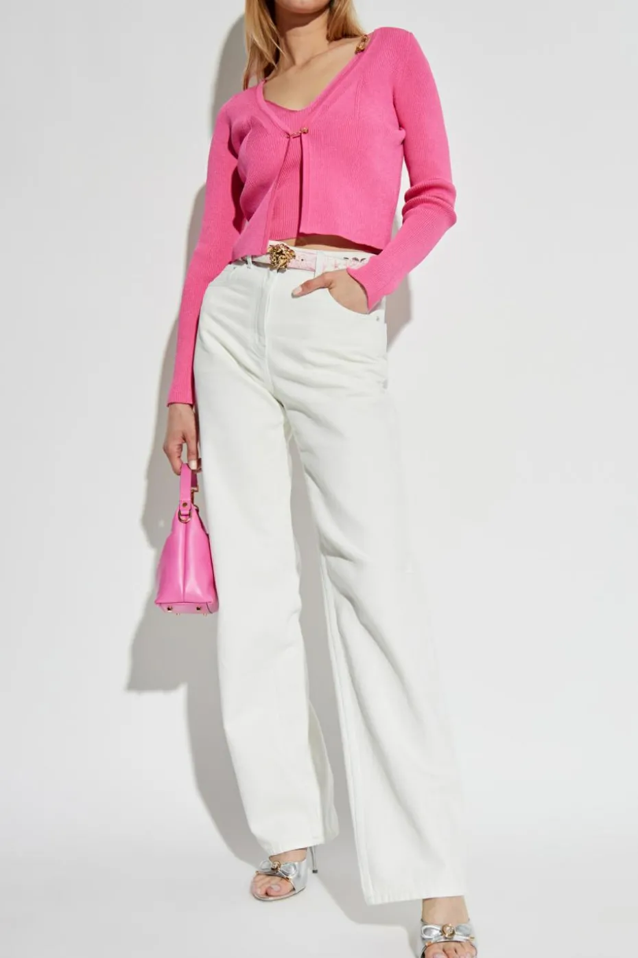 Versace PINK Cardigan with a safety pin closure