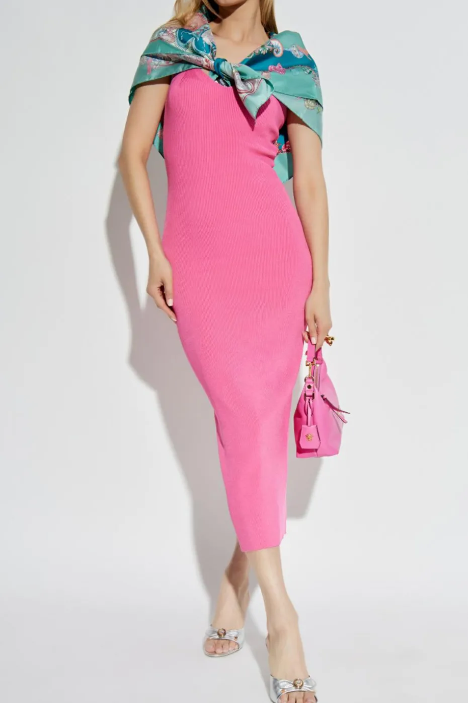 Versace PINK Ribbed spaghetti strap dress