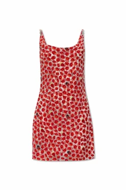 Versace RED Draped dress with floral motif
