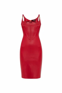 Versace RED Leather dress with shoulder straps