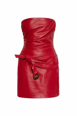 Versace RED Leather off-the-shoulder dress