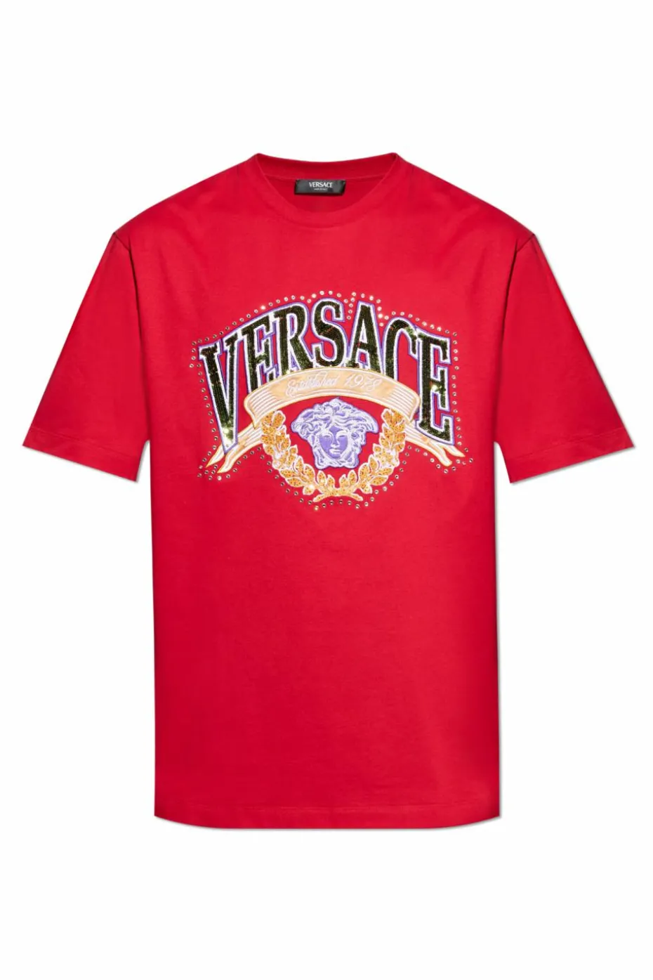 Versace RED T-shirt with shimmering appliqués