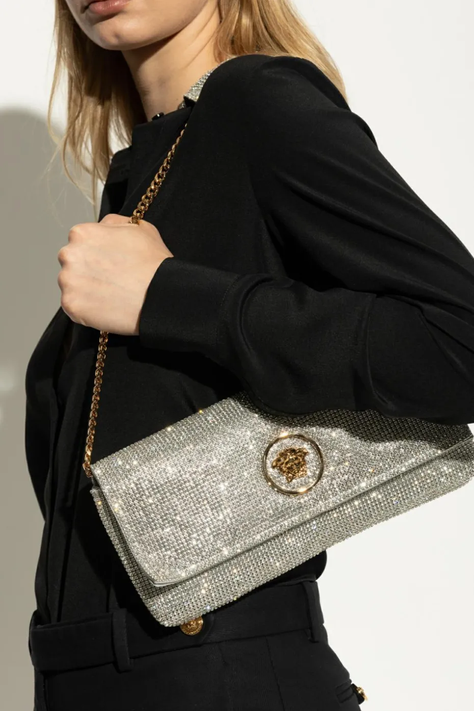 Versace SILVER Clutch with shimmering crystals