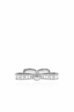 Versace SILVER Two-finger ring finished with shimmering crystals