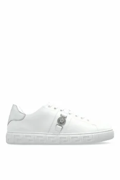 Versace WHITE Leather sports shoes with appliquƩ