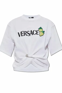 Versace WHITE T-shirt with appliquƩ and draping