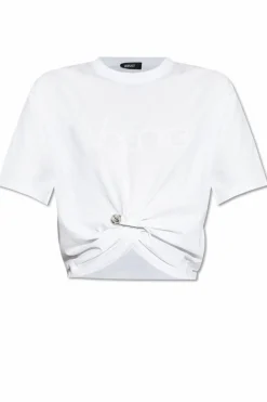 Versace WHITE T-shirt with decorative safety pin
