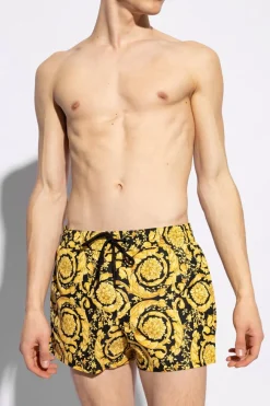 Versace YELLOW Barocco-printed swim shorts
