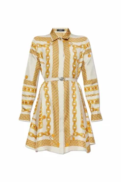 Versace YELLOW Dress with Gold Chain Stripes print