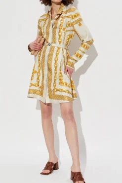 Versace YELLOW Dress with Gold Chain Stripes print