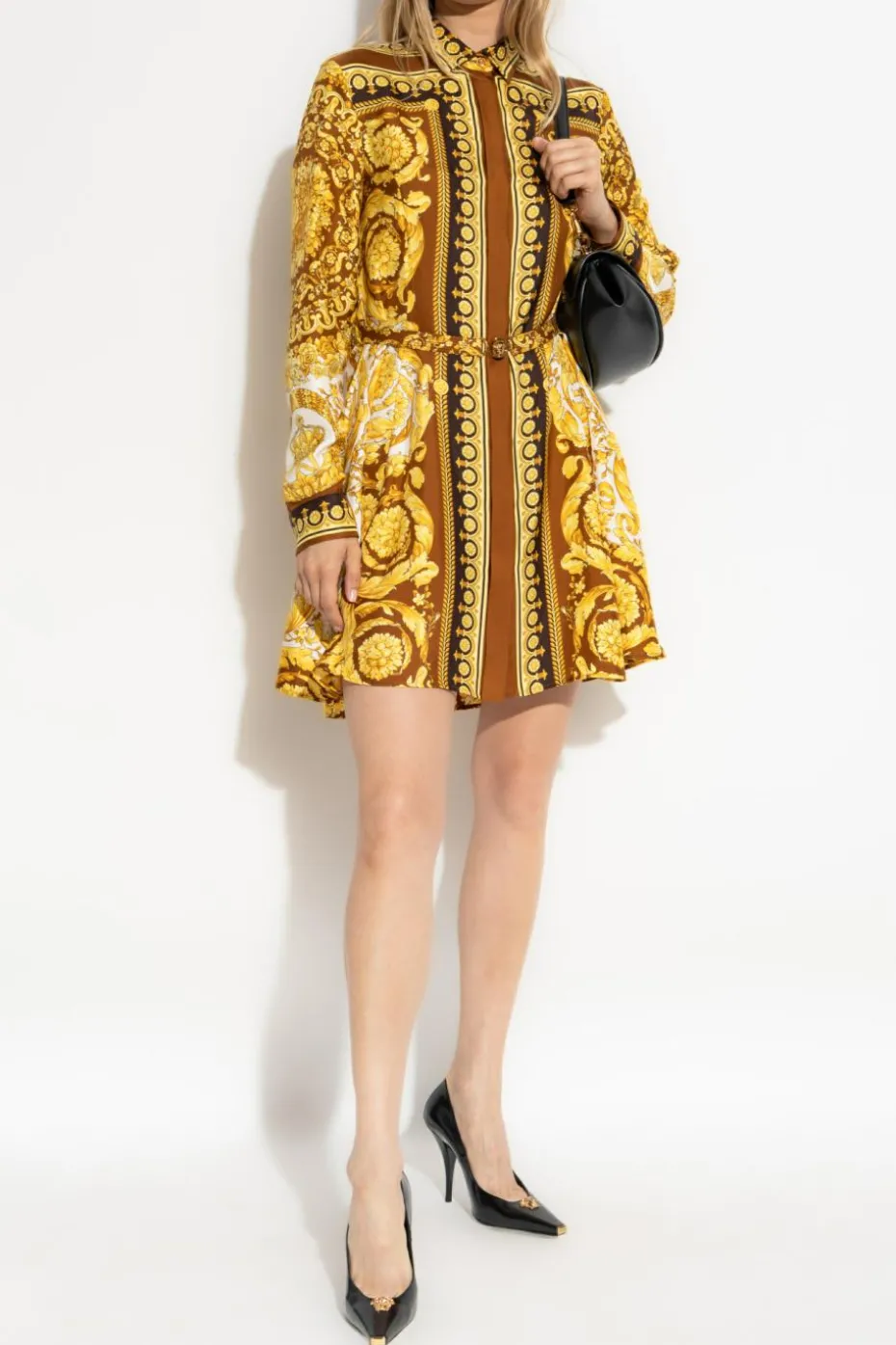 Versace YELLOW Silk dress with belt