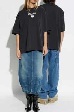 VETEMENTS BLACK T-shirt with print