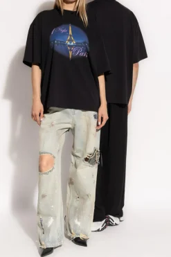 VETEMENTS BLACK T-shirt with print