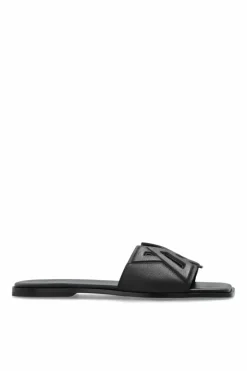 Vic Matie BLACK Leather slides with logo