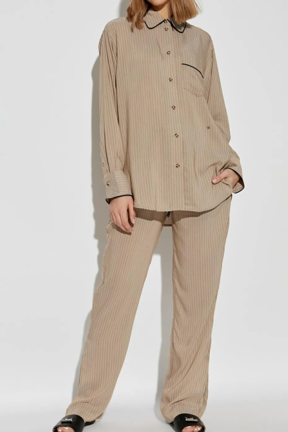 Victoria Beckham beige Striped pants