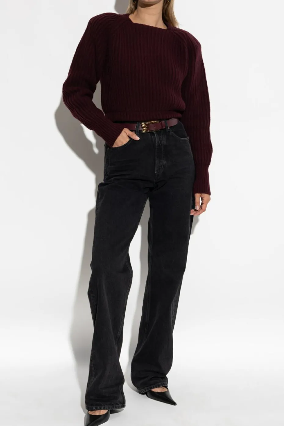 Victoria Beckham BURGUNDY Sweater with detachable shoulder pads