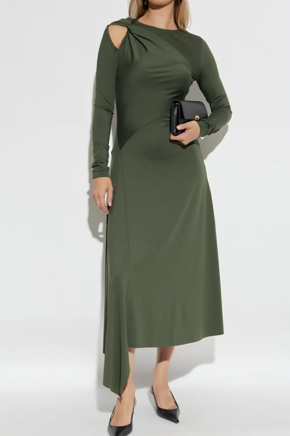 Victoria Beckham GREEN Asymmetric dress with draping