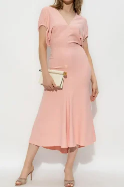 Victoria Beckham PINK Asymmetrical dress with V-neckline
