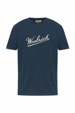 Woolrich NAVY BLUE T-shirt with velvet-finish logo