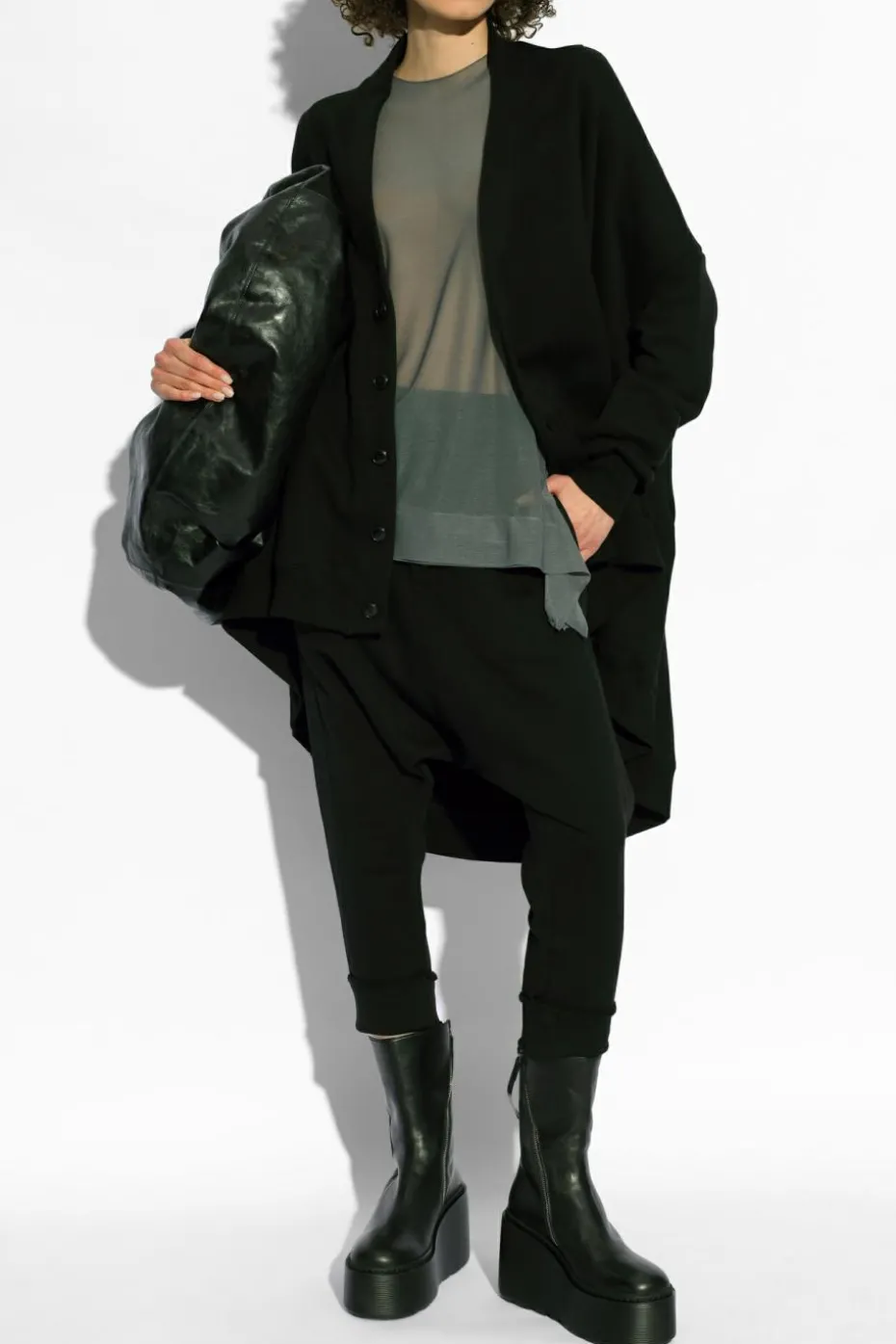 Yohji Yamamoto GREY T-shirt with decorative finish